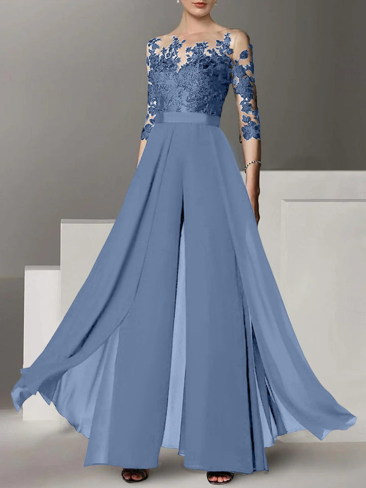 Ligne A/Princesse Collier Bijou 3/4 Length Sleeves La Longueur du Sol Plus TailleTailleurs-pantalons pour mère de la mariée avec Appliqué