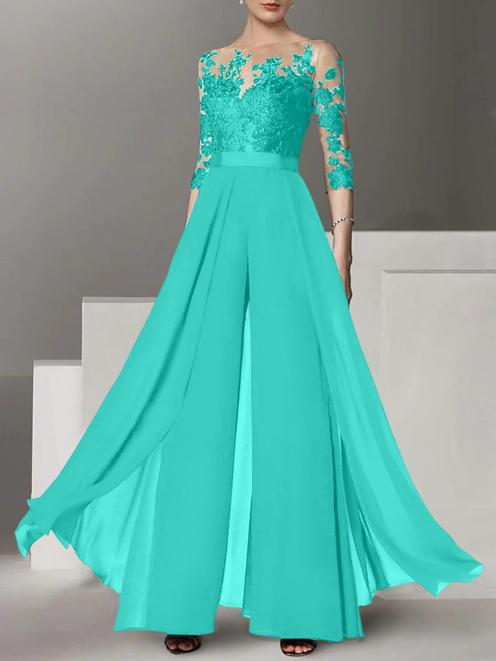 Ligne A/Princesse Collier Bijou 3/4 Length Sleeves La Longueur du Sol Plus TailleTailleurs-pantalons pour mère de la mariée avec Appliqué