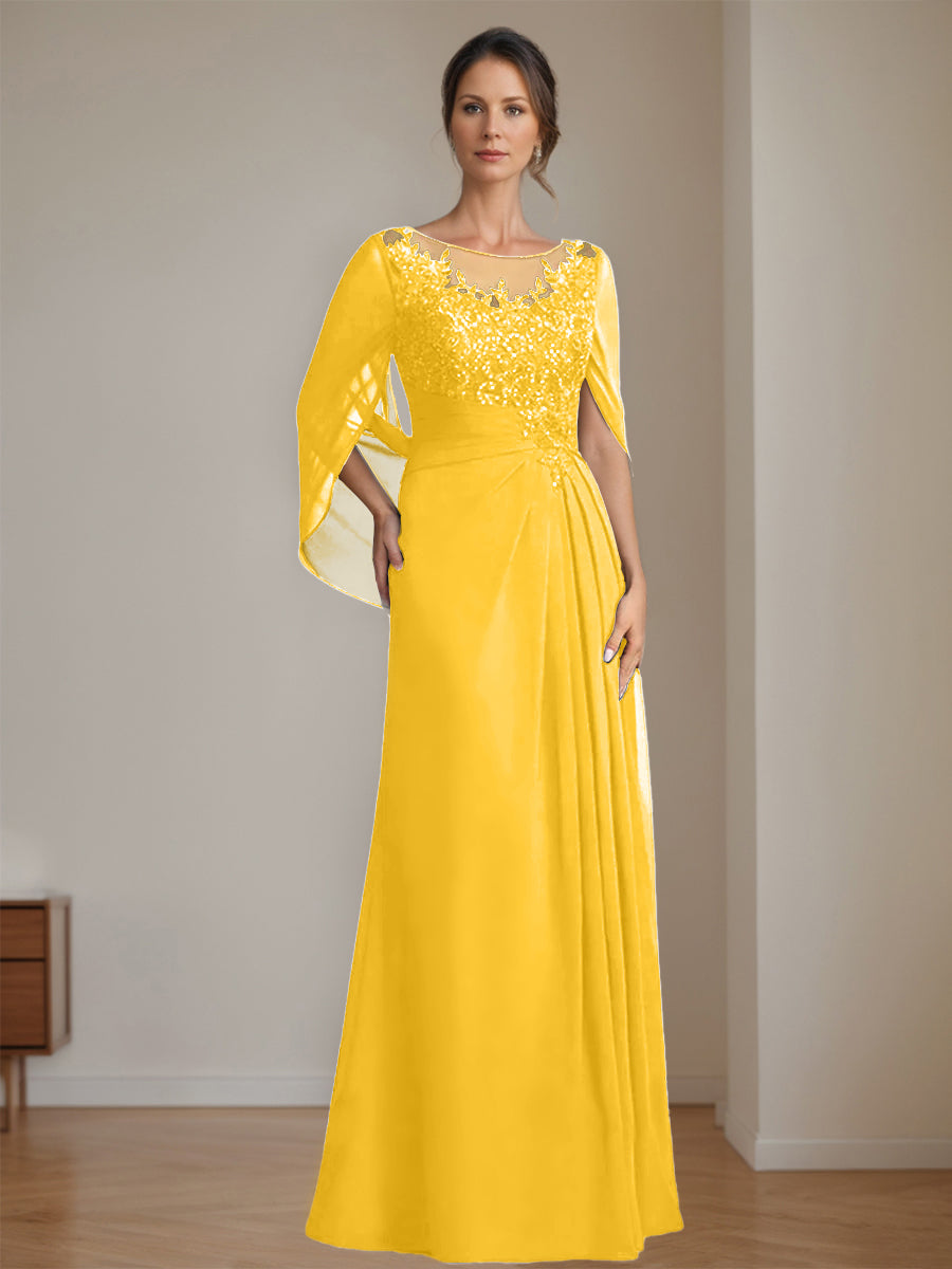 Ligne A/Princesse Scoop La Longueur du Sol Robes Mère de La Mariée avec Pleated & Paillettes