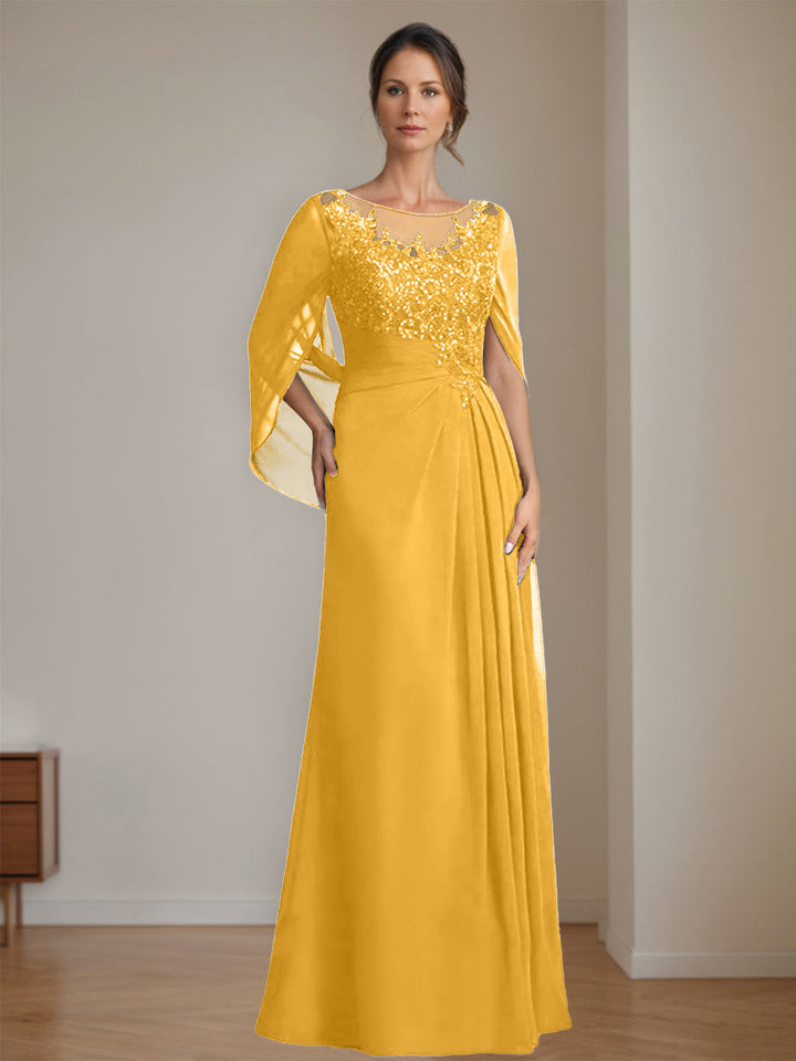 Ligne A/Princesse Scoop La Longueur du Sol Robes Mère de La Mariée avec Pleated & Paillettes