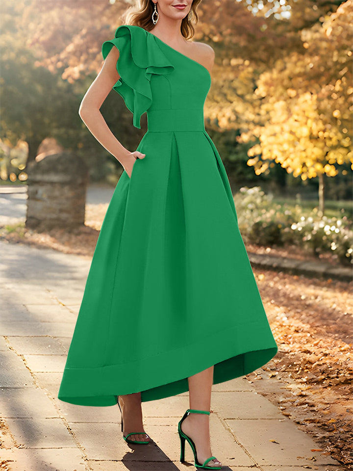 Robe de Mère de la Mariée Asymétrique Sans Manches à Une Épaule et Coupe Princesse avec Volants
