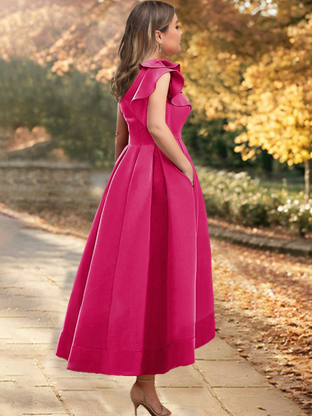 Robe de Mère de la Mariée Asymétrique Sans Manches à Une Épaule et Coupe Princesse avec Volants