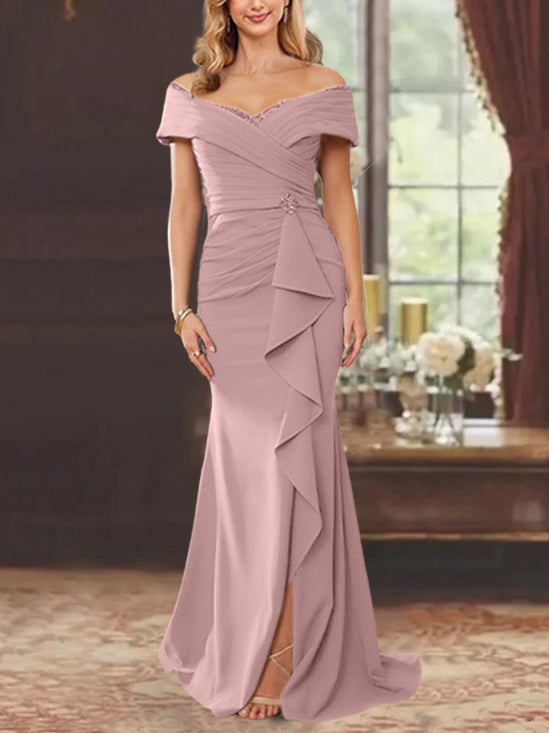 Robe de Mère de la Mariée Fourreau/Colonne à Épaules Dénudées Sans Manches, Longueur Au Sol, avec Volants