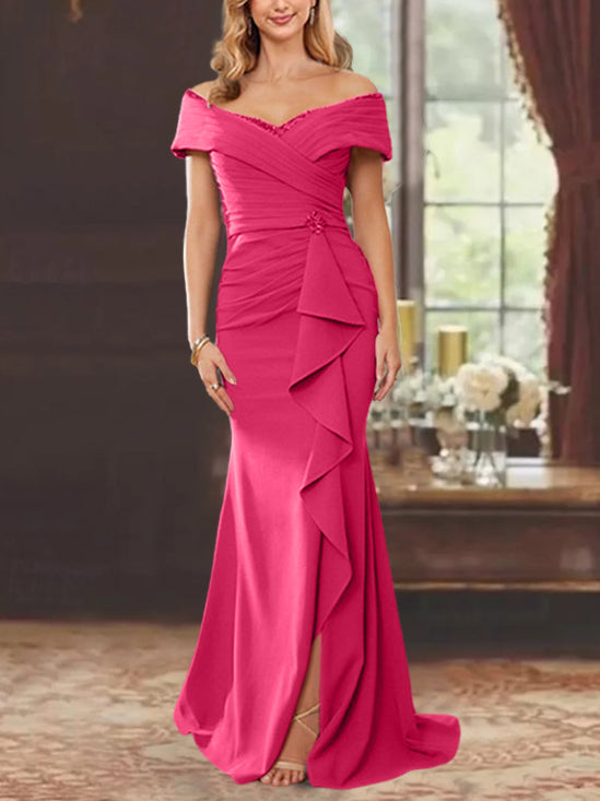 Robe de Mère de la Mariée Fourreau/Colonne à Épaules Dénudées Sans Manches, Longueur Au Sol, avec Volants