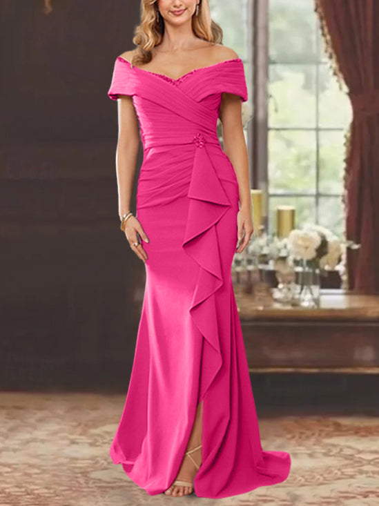 Robe de Mère de la Mariée Fourreau/Colonne à Épaules Dénudées Sans Manches, Longueur Au Sol, avec Volants