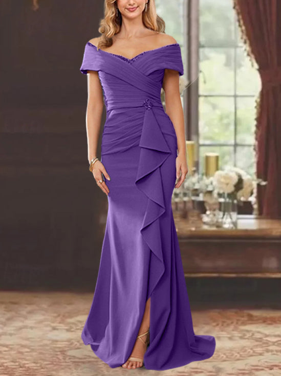Robe de Mère de la Mariée Fourreau/Colonne à Épaules Dénudées Sans Manches, Longueur Au Sol, avec Volants