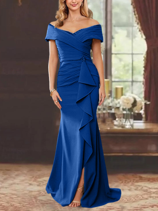 Robe de Mère de la Mariée Fourreau/Colonne à Épaules Dénudées Sans Manches, Longueur Au Sol, avec Volants