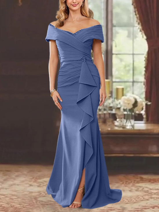 Robe de Mère de la Mariée Fourreau/Colonne à Épaules Dénudées Sans Manches, Longueur Au Sol, avec Volants
