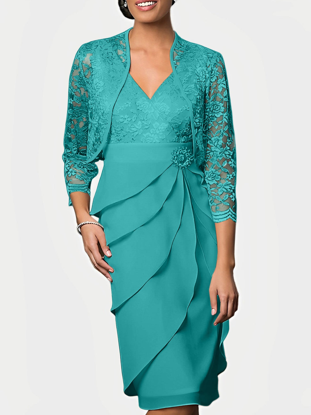 Robes de Mère de la Mariée Fourreau/Colonne à Col en V et Longueur Genou