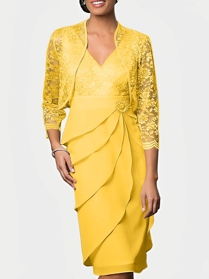 Robes de Mère de la Mariée Fourreau/Colonne à Col en V et Longueur Genou