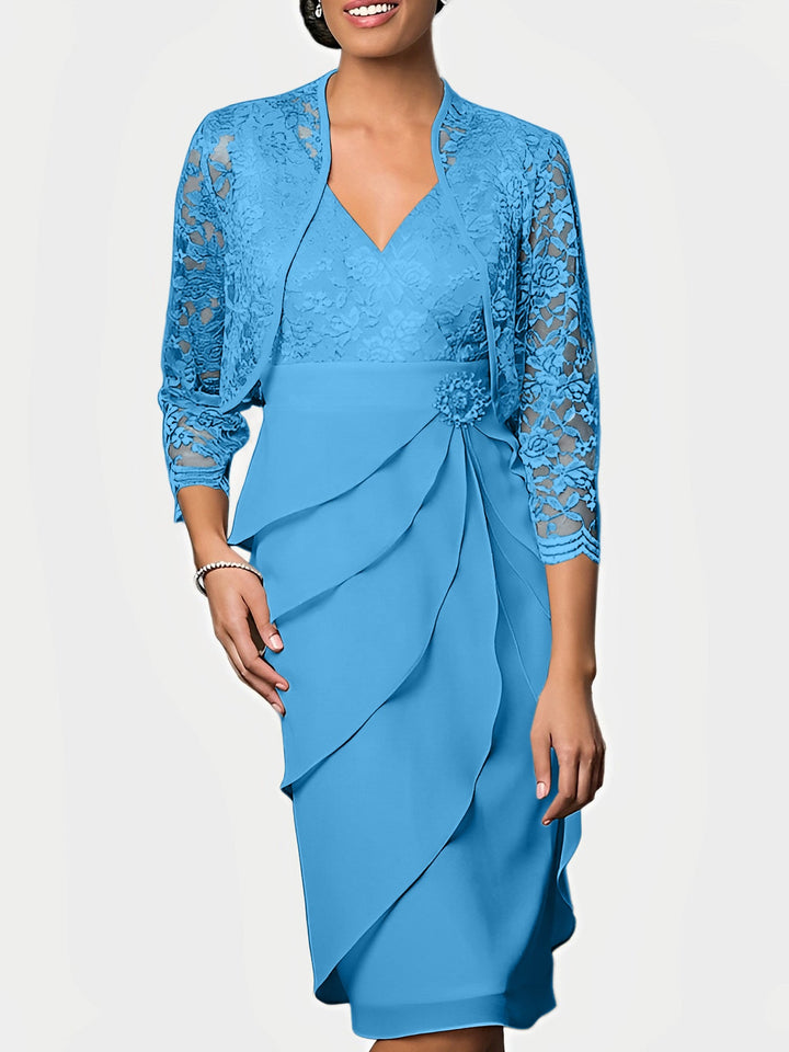 Robes de Mère de la Mariée Fourreau/Colonne à Col en V et Longueur Genou