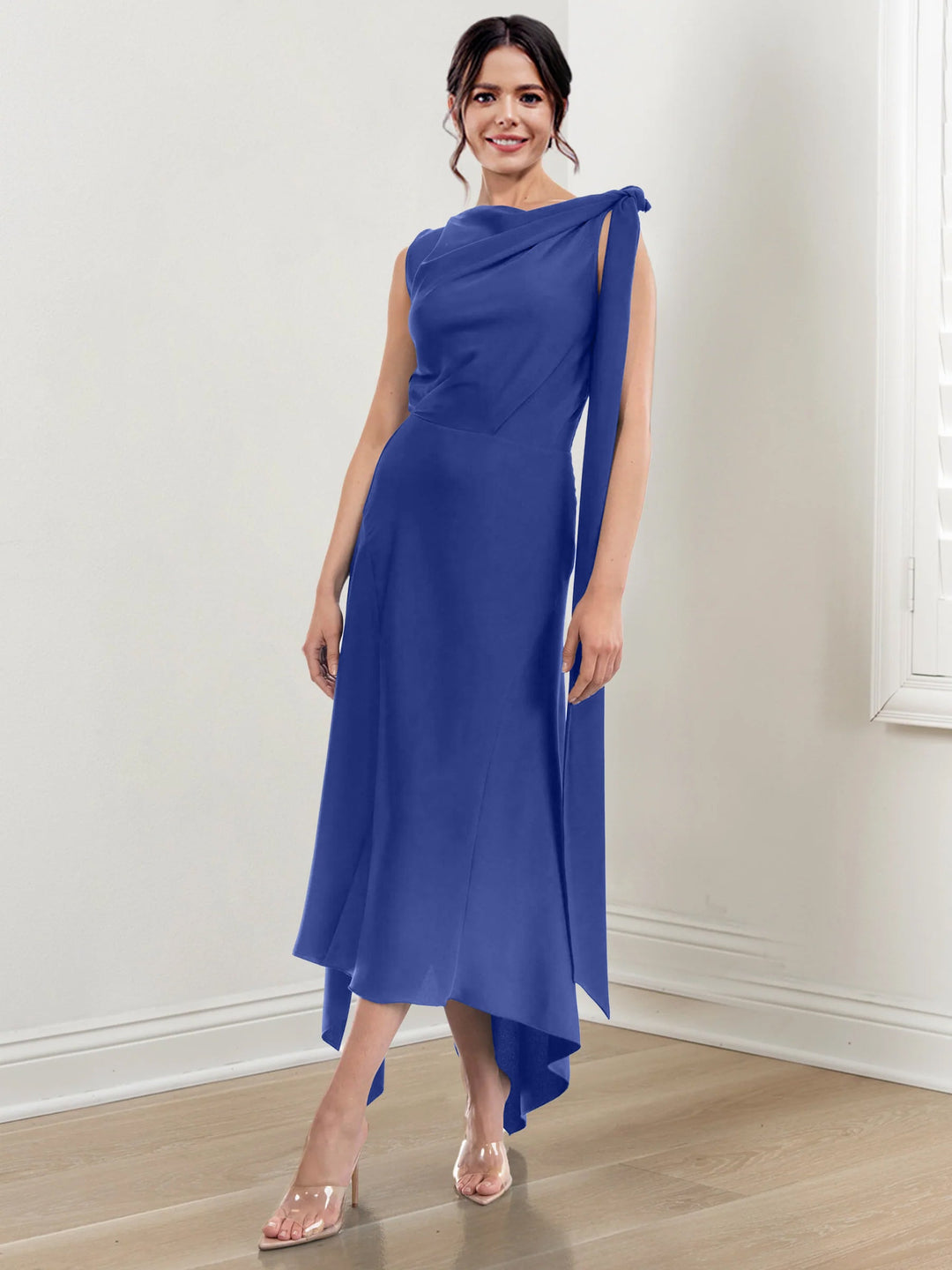 Robe de Mère de la Mariée Asymétrique à Col Montant et à Volants