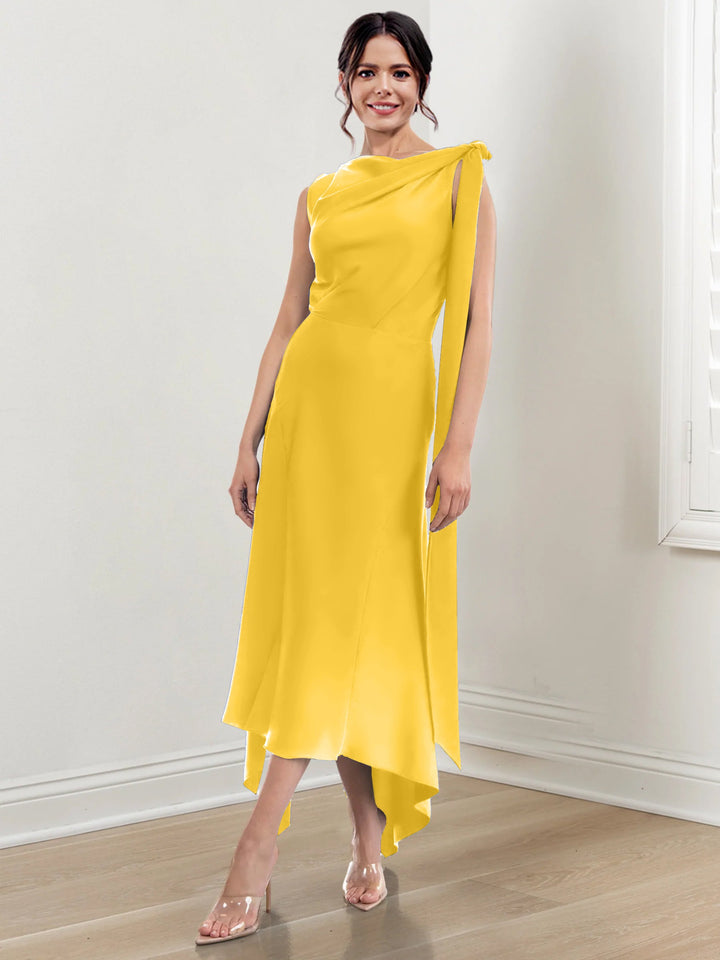 Robe de Mère de la Mariée Asymétrique à Col Montant et à Volants