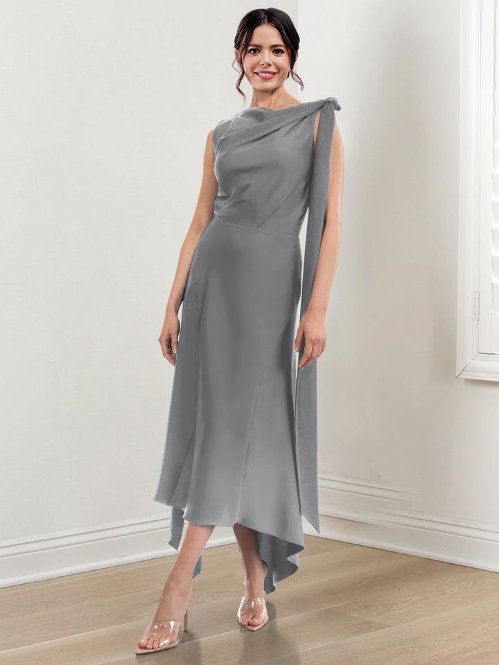 Robe de Mère de la Mariée Asymétrique à Col Montant et à Volants