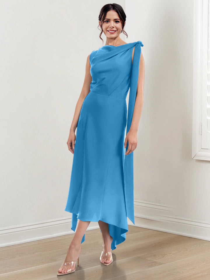 Robe de Mère de la Mariée Asymétrique à Col Montant et à Volants