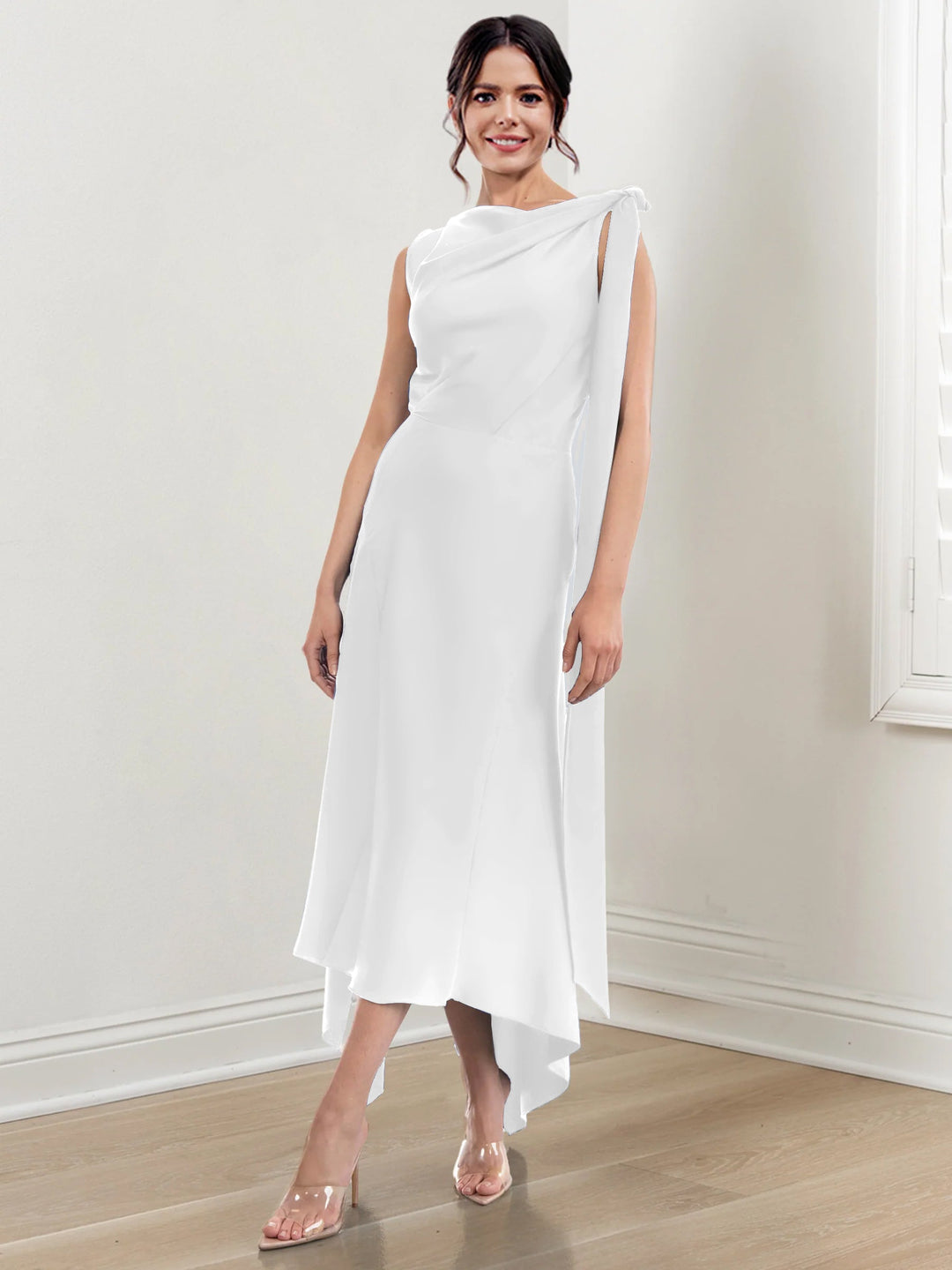 Robe de Mère de la Mariée Asymétrique à Col Montant et à Volants
