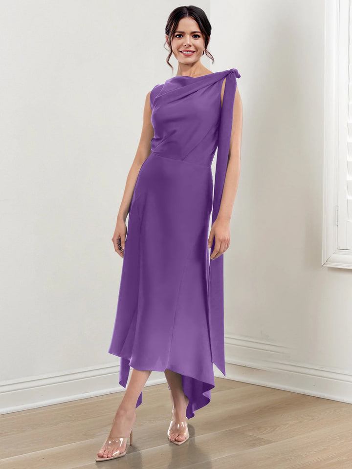 Robe de Mère de la Mariée Asymétrique à Col Montant et à Volants