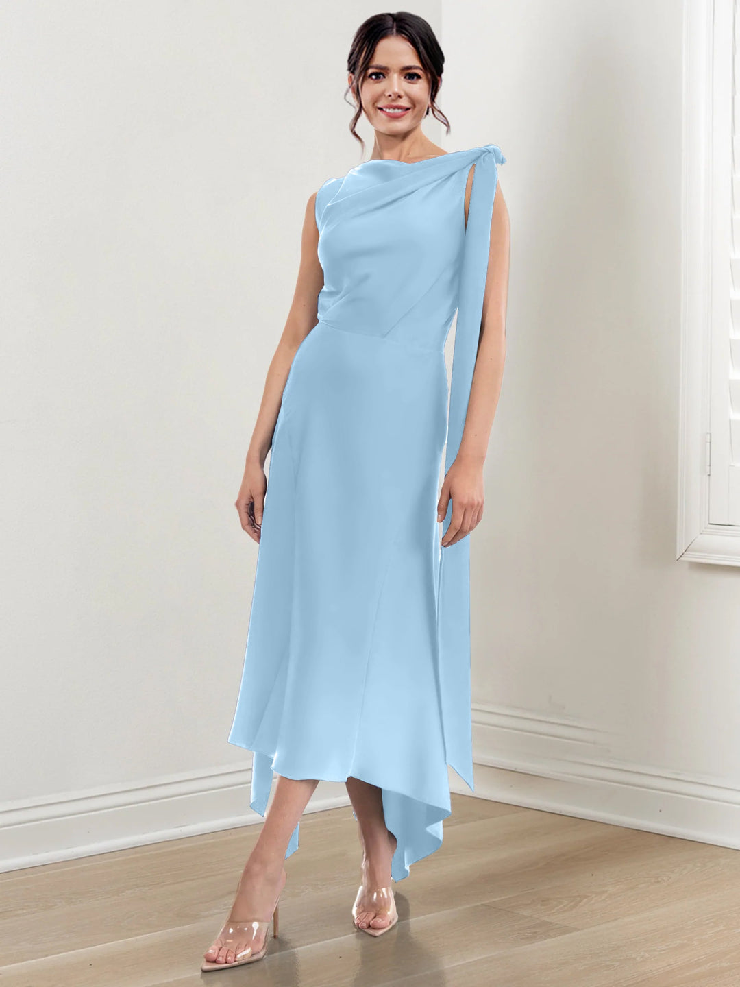 Robe de Mère de la Mariée Asymétrique à Col Montant et à Volants