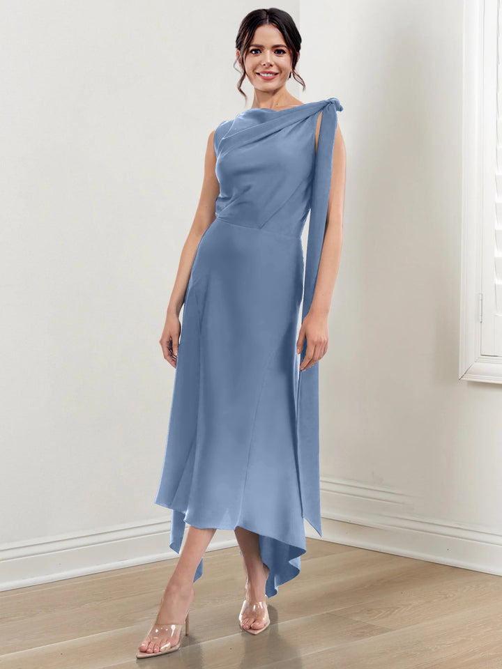 Robe de Mère de la Mariée Asymétrique à Col Montant et à Volants