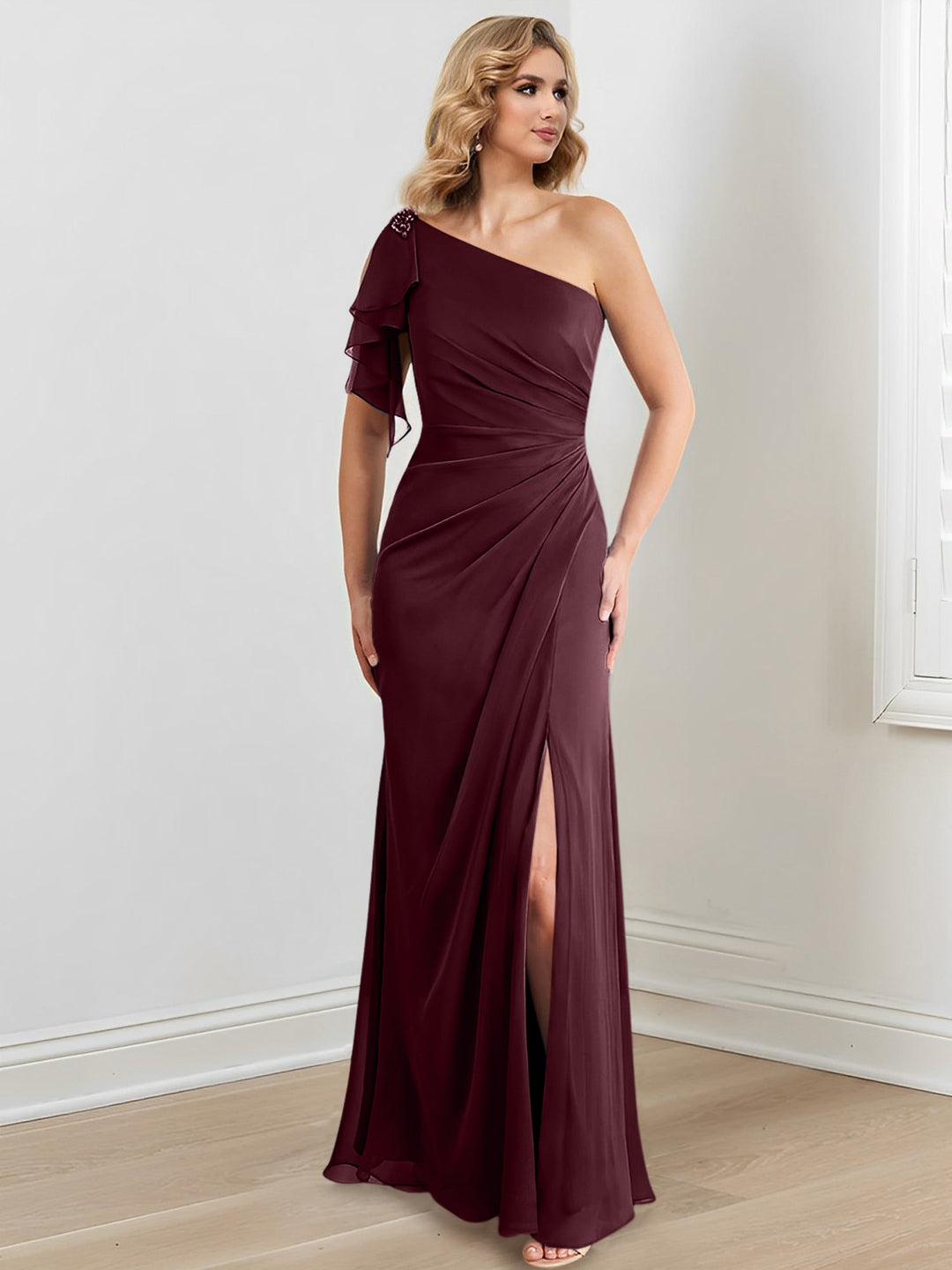 Robes de Mère de la Mariée Fourreau/Colonne à Une Épaule et Longueur Au Sol