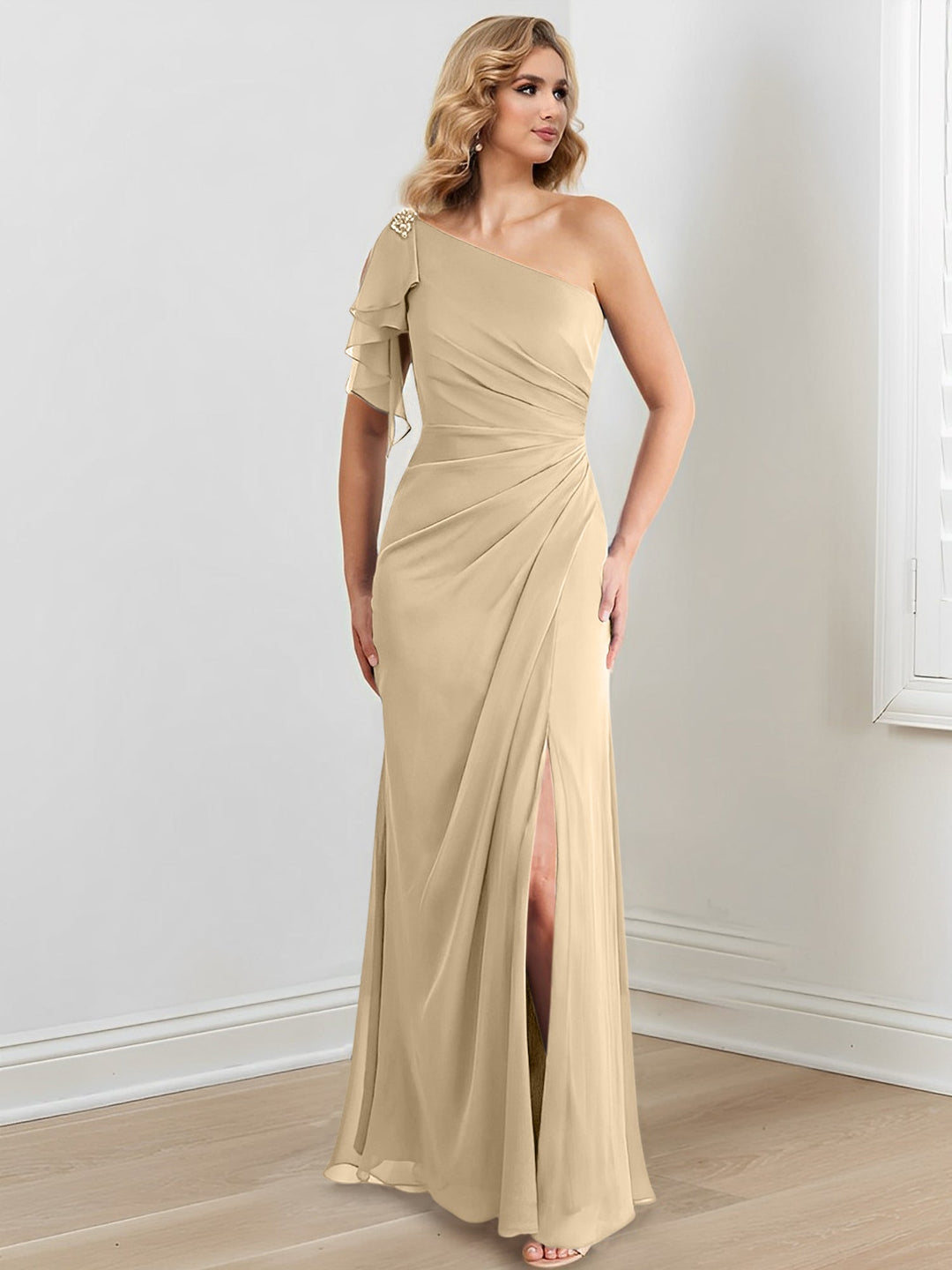 Robes de Mère de la Mariée Fourreau/Colonne à Une Épaule et Longueur Au Sol