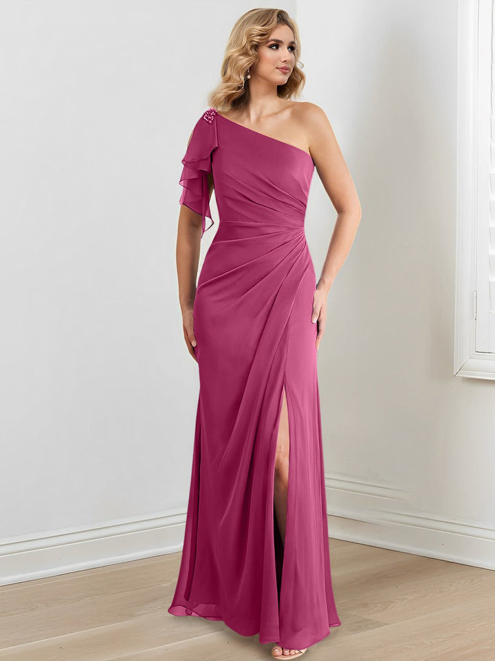Robes de Mère de la Mariée Fourreau/Colonne à Une Épaule et Longueur Au Sol