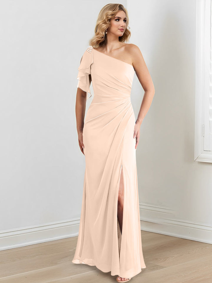 Robes de Mère de la Mariée Fourreau/Colonne à Une Épaule et Longueur Au Sol