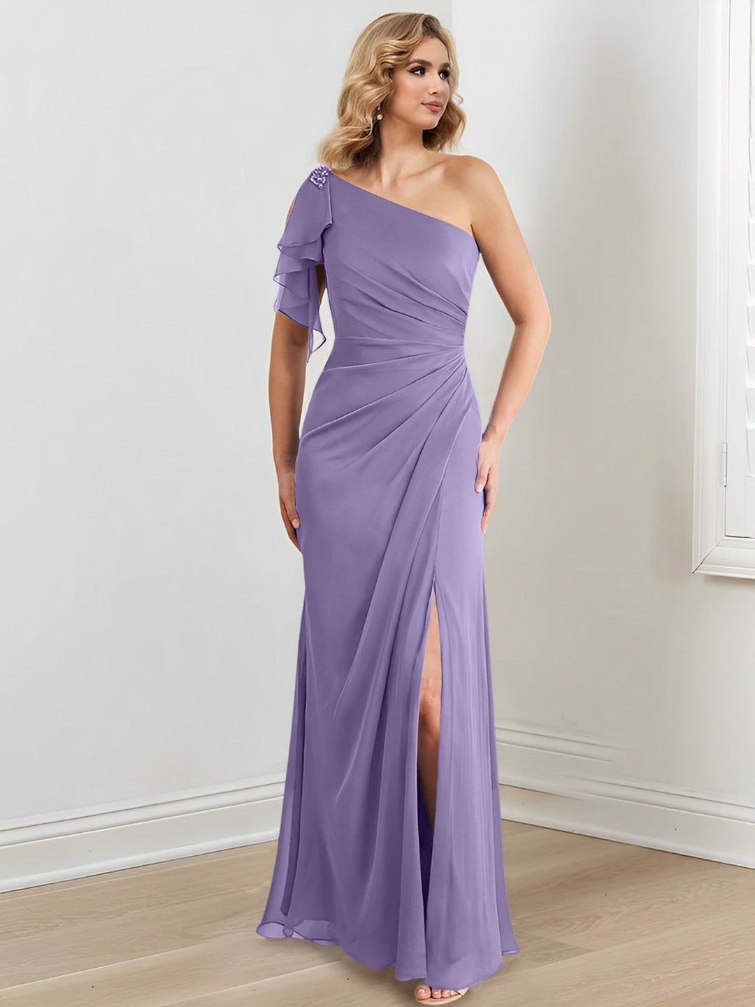 Robes de Mère de la Mariée Fourreau/Colonne à Une Épaule et Longueur Au Sol