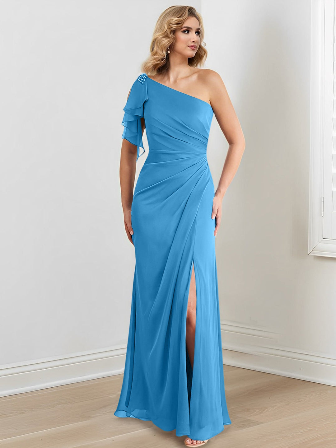 Robes de Mère de la Mariée Fourreau/Colonne à Une Épaule et Longueur Au Sol