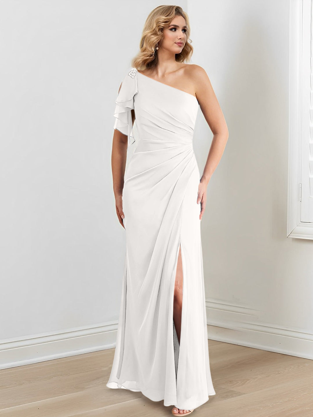 Robes de Mère de la Mariée Fourreau/Colonne à Une Épaule et Longueur Au Sol
