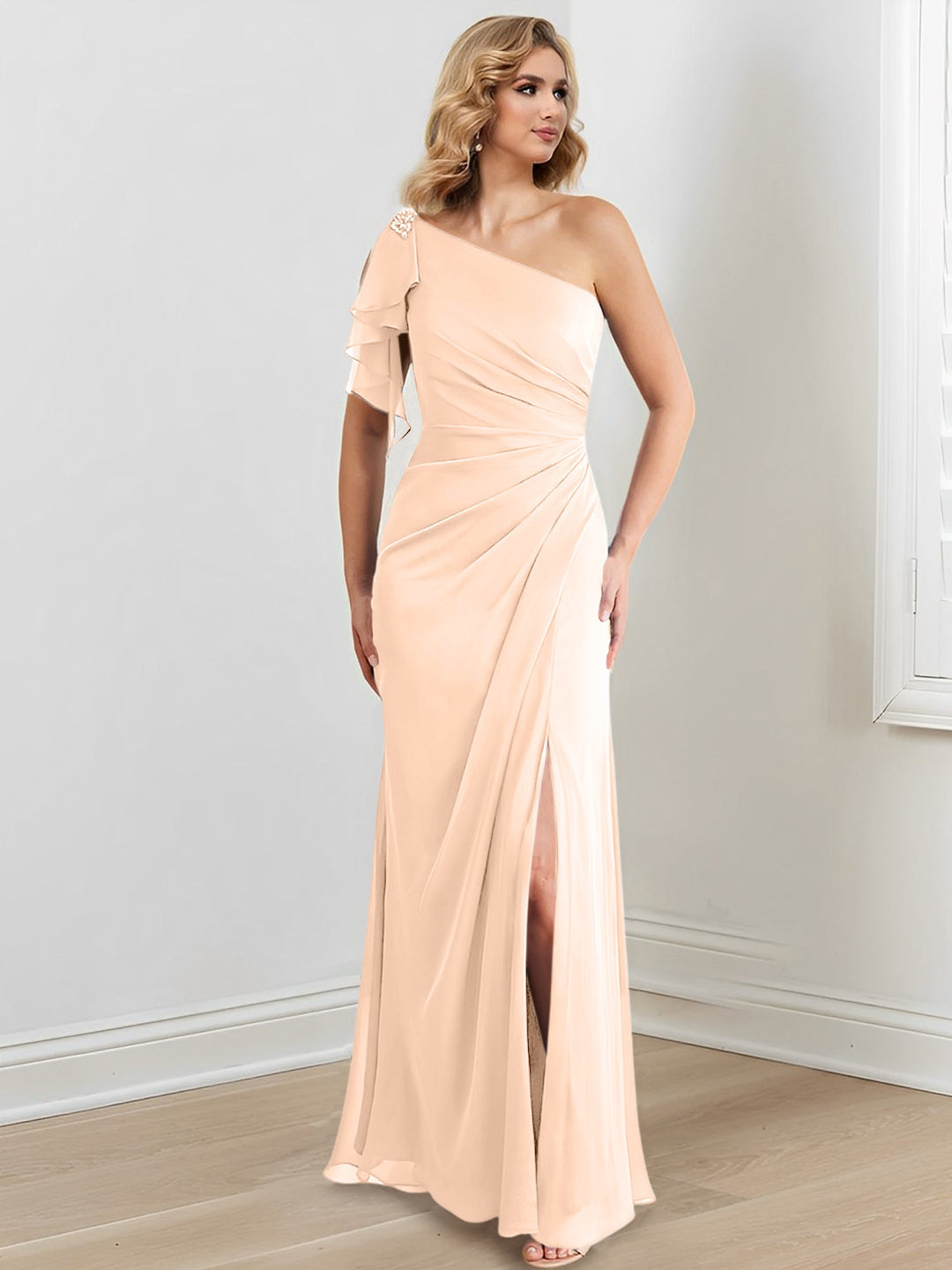 Robes de Mère de la Mariée Fourreau/Colonne à Une Épaule et Longueur Au Sol
