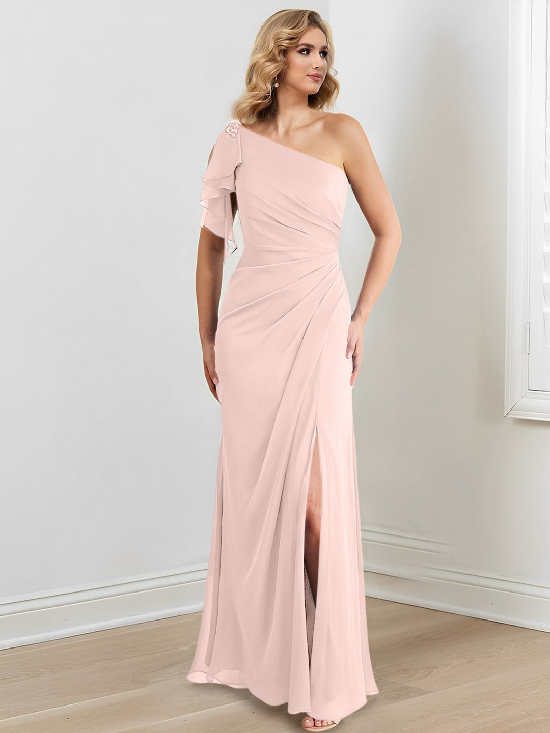 Robes de Mère de la Mariée Fourreau/Colonne à Une Épaule et Longueur Au Sol