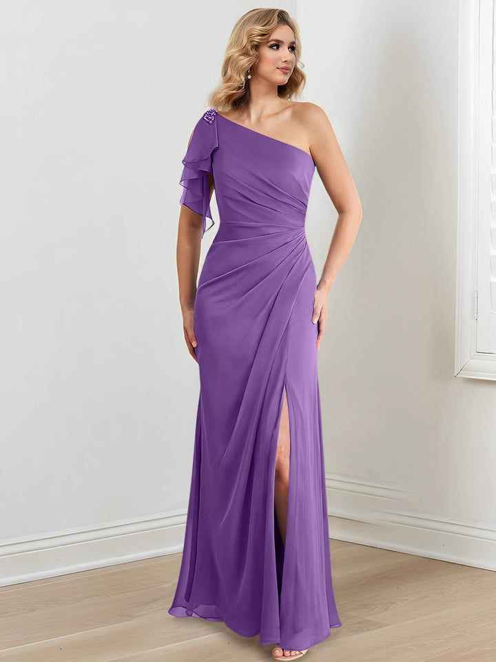 Robes de Mère de la Mariée Fourreau/Colonne à Une Épaule et Longueur Au Sol