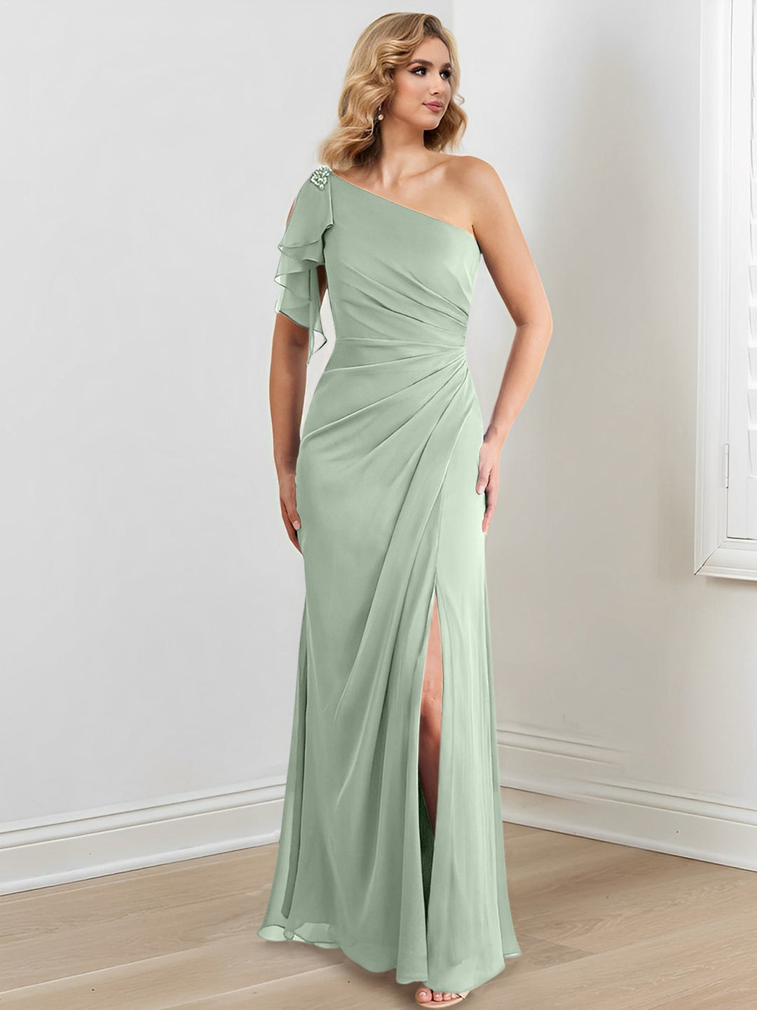 Robes de Mère de la Mariée Fourreau/Colonne à Une Épaule et Longueur Au Sol
