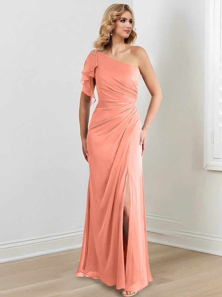 Robes de Mère de la Mariée Fourreau/Colonne à Une Épaule et Longueur Au Sol