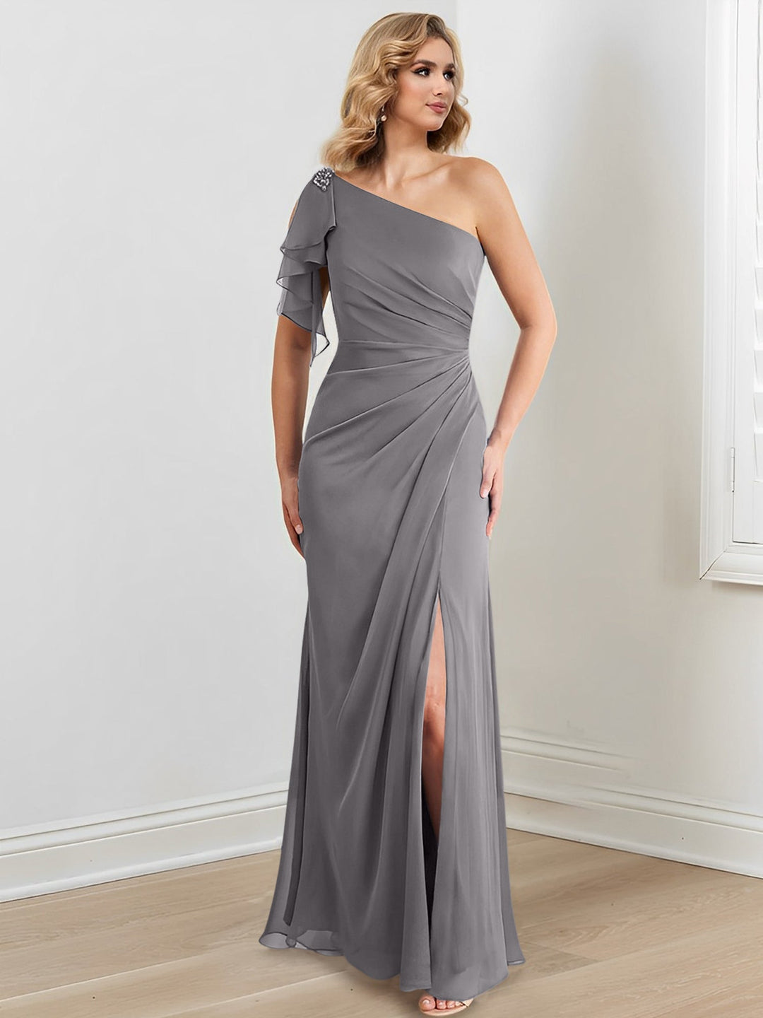 Robes de Mère de la Mariée Fourreau/Colonne à Une Épaule et Longueur Au Sol