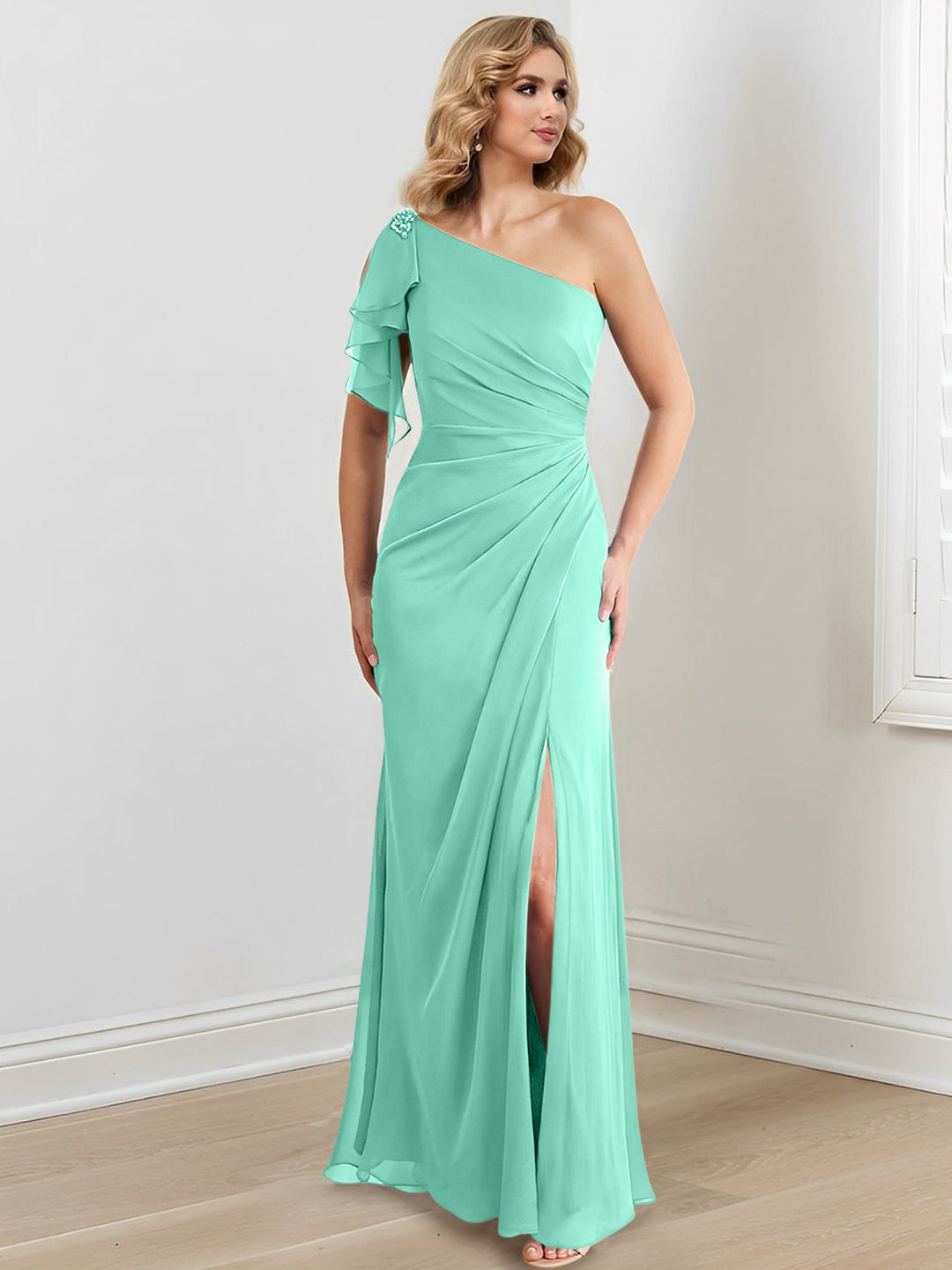Robes de Mère de la Mariée Fourreau/Colonne à Une Épaule et Longueur Au Sol