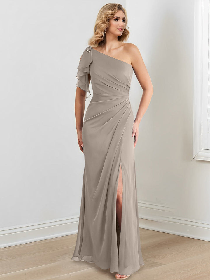 Robes de Mère de la Mariée Fourreau/Colonne à Une Épaule et Longueur Au Sol