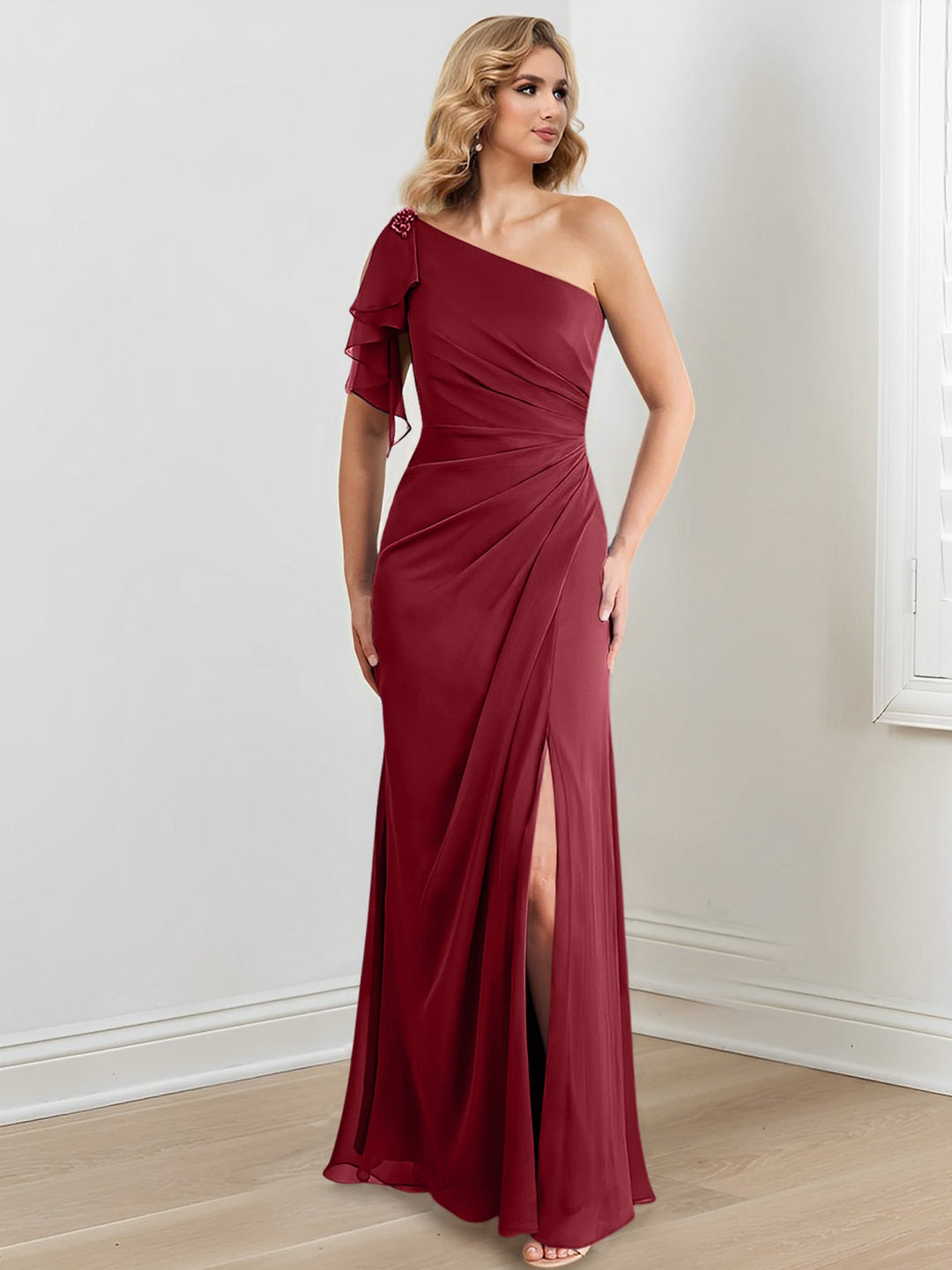 Robes de Mère de la Mariée Fourreau/Colonne à Une Épaule et Longueur Au Sol