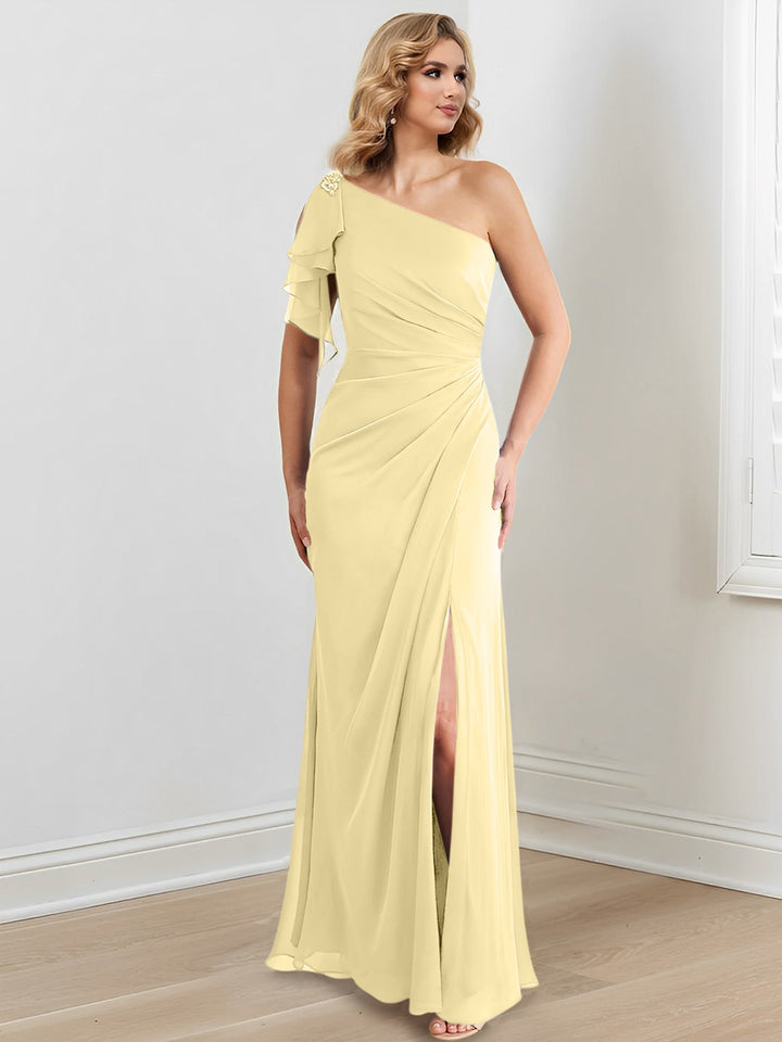 Robes de Mère de la Mariée Fourreau/Colonne à Une Épaule et Longueur Au Sol
