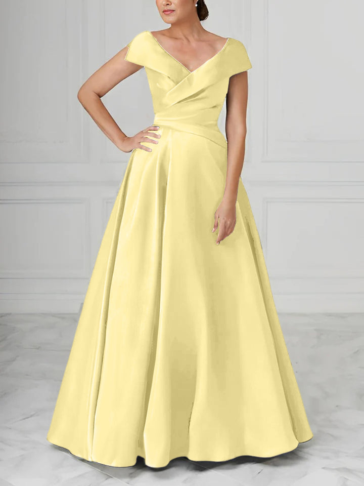 Robe de Mère de la Mariée en Satin à Col en V et Coupe Princesse avec Fronces