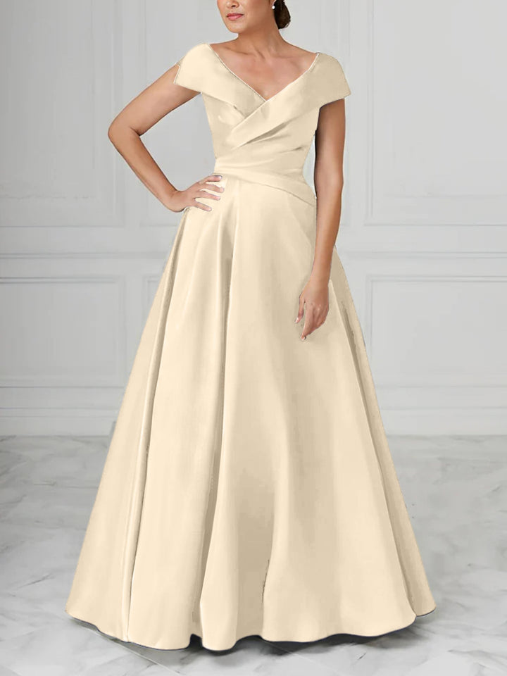 Robe de Mère de la Mariée en Satin à Col en V et Coupe Princesse avec Fronces