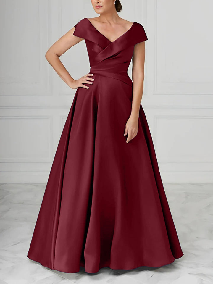 Robe de Mère de la Mariée en Satin à Col en V et Coupe Princesse avec Fronces