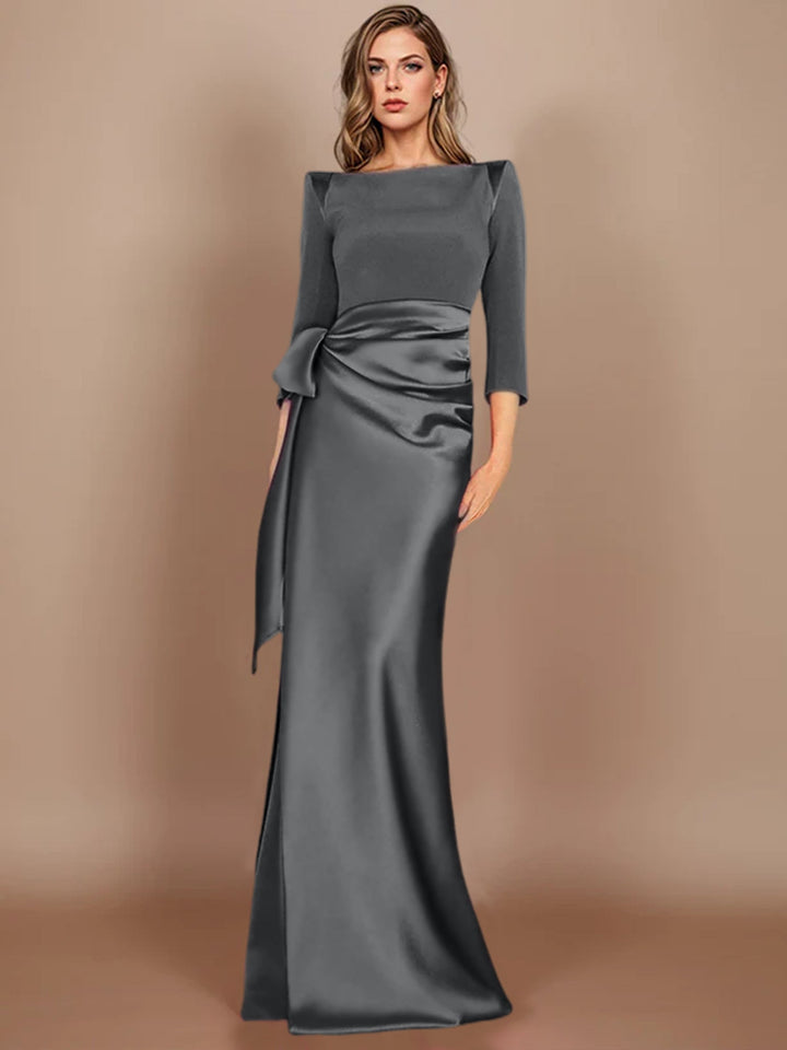 Robe de Soirée Longue à Manches 3/4 et Nœud Décoratif