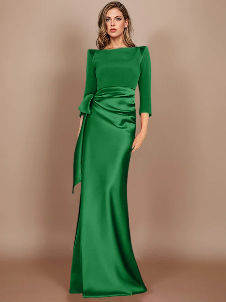 Robe de Soirée Longue à Manches 3/4 et Nœud Décoratif