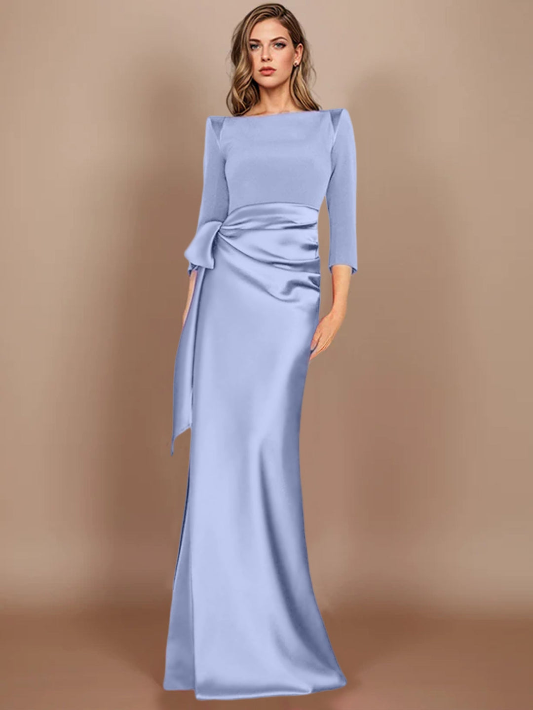 Robe de Soirée Longue à Manches 3/4 et Nœud Décoratif