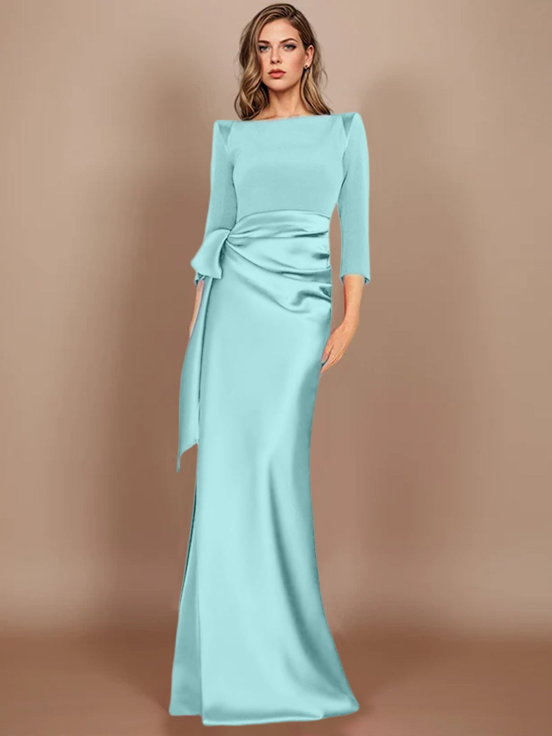 Robe de Soirée Longue à Manches 3/4 et Nœud Décoratif