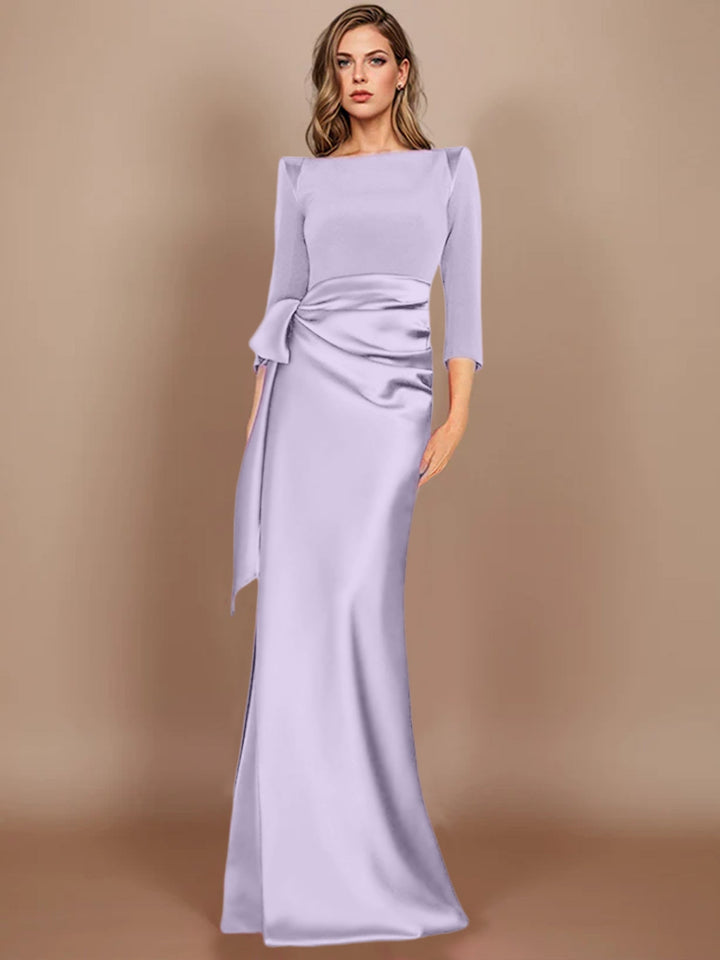 Robe de Soirée Longue à Manches 3/4 et Nœud Décoratif