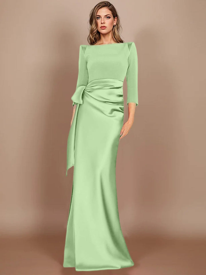 Robe de Soirée Longue à Manches 3/4 et Nœud Décoratif