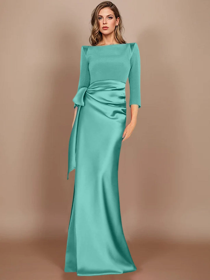 Robe de Soirée Longue à Manches 3/4 et Nœud Décoratif